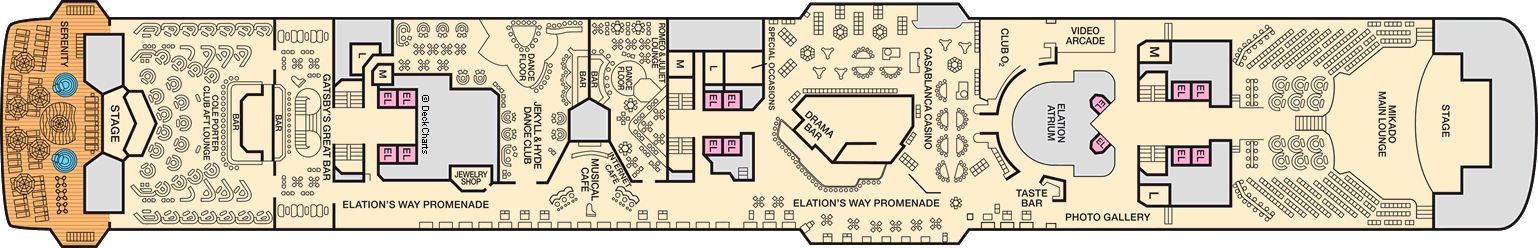 Планы палуб Carnival Elation: Палуба 9 Promenade