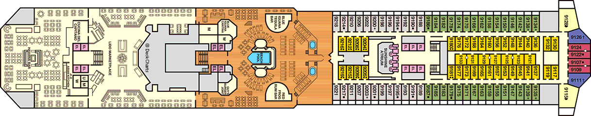 Планы палуб Carnival Sunshine: Палуба 9 Lido