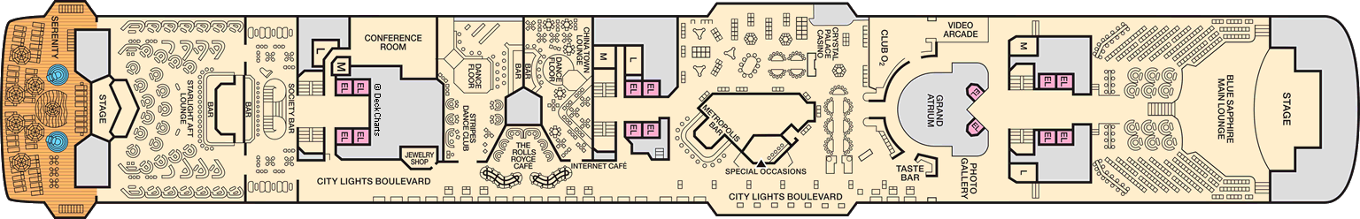 Планы палуб Carnival Ecstasy: Палуба 9 Promenade