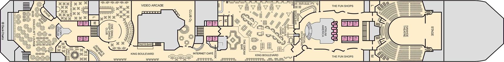 Планы палуб Carnival Valor: Палуба 5 Promenade