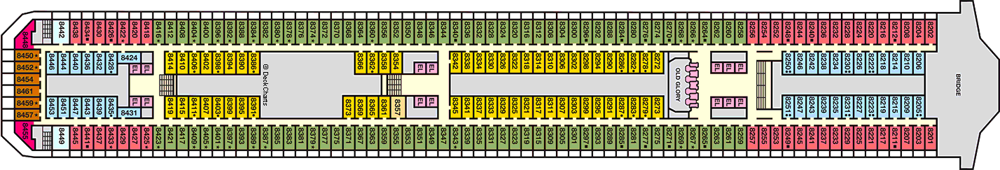 Планы палуб Carnival Glory: Палуба 8 Verandah