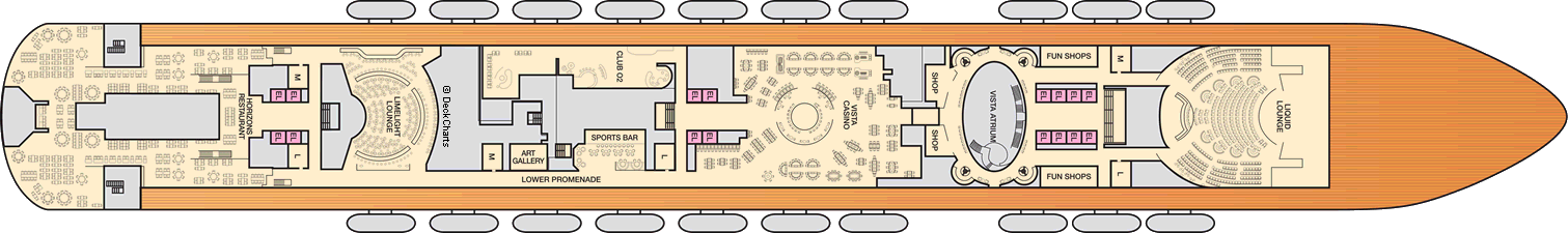 Планы палуб Carnival Vista: Палуба 4 Mezzanine