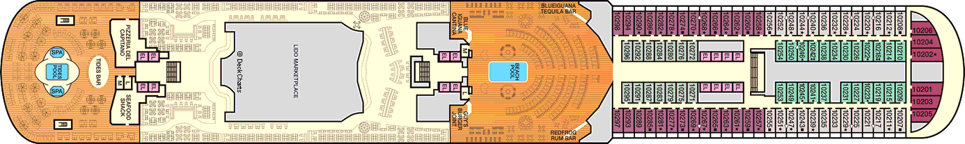 Планы палуб Carnival Vista: Палуба 10 Lido