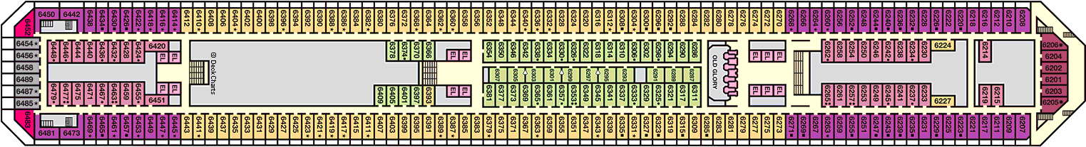 Планы палуб Carnival Glory: Палуба 6 Upper