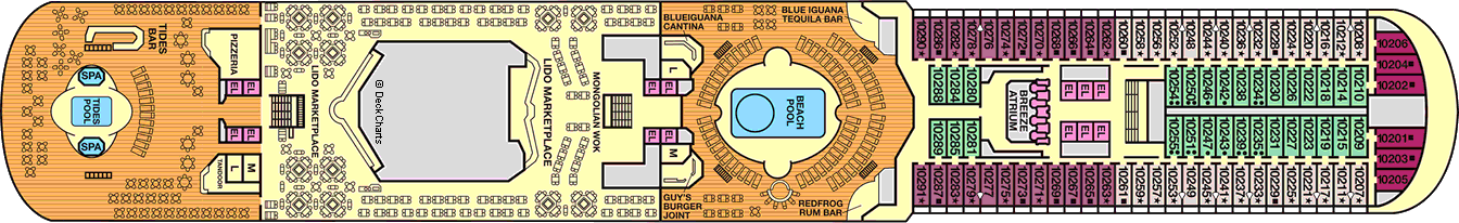 Планы палуб Carnival Breeze: Палуба 10 Lido