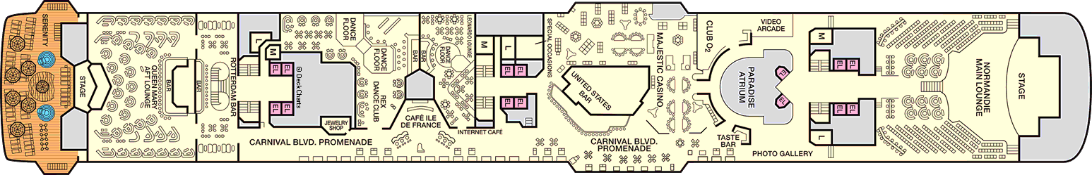 Планы палуб Carnival Paradise: Палуба 9 Promenade