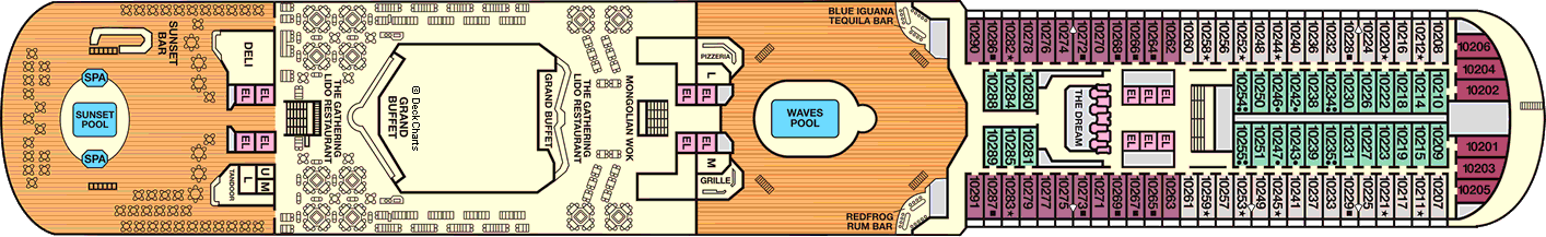 Планы палуб Carnival Dream: Палуба 10 Lido