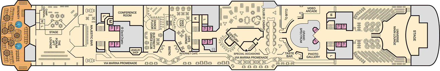 Планы палуб Carnival Fantasy: Палуба 9 Promenade