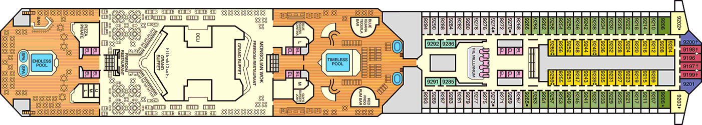 Планы палуб Carnival Freedom: Палуба 9 Lido