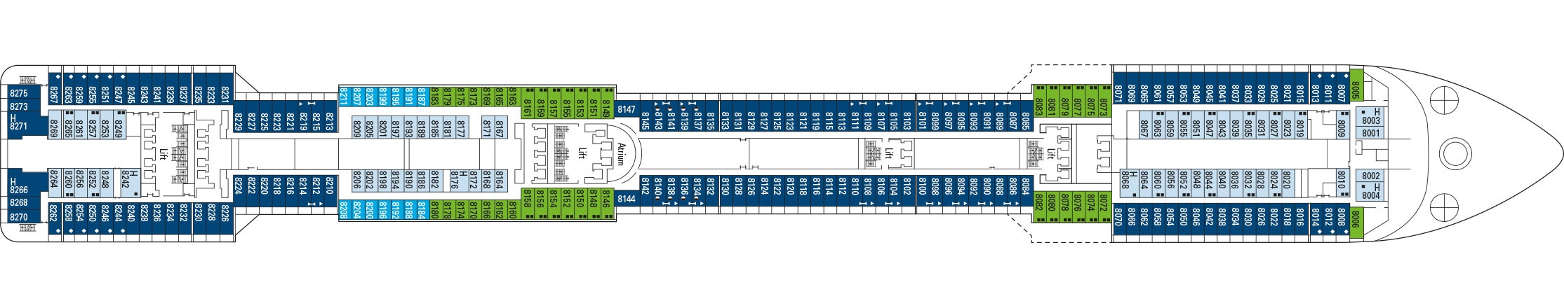 Планы палуб MSC Divina: Палуба 8 - Artemide