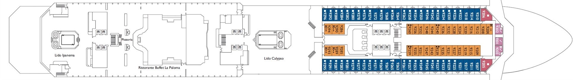 Планы палуб Costa Pacifica: Палуба 9  Azzuro