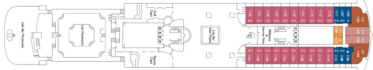 Планы палуб Costa neoRomantica: Палуба 11 Monte Carlo