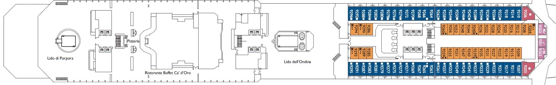 Планы палуб Costa Favolosa: Палуба 9 Villa Borghese