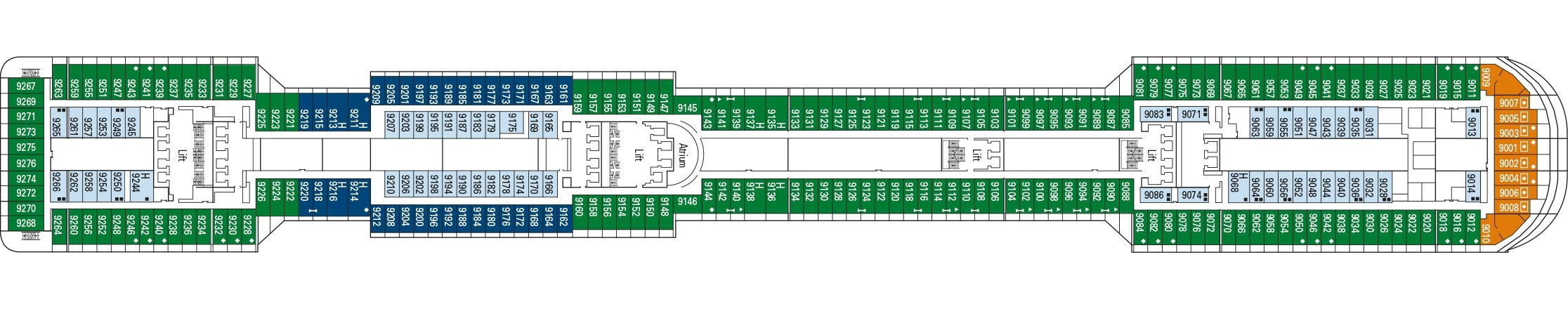 Планы палуб MSC Divina: Палуба 9 - Minerva