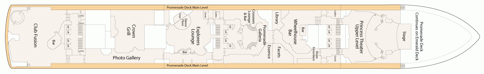 Планы палуб Ruby Princess: Палуба 7 - Promenade
