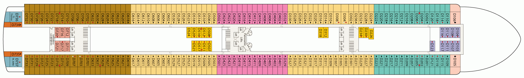 Планы палуб Ruby Princess: Палуба 9 - Dolphin