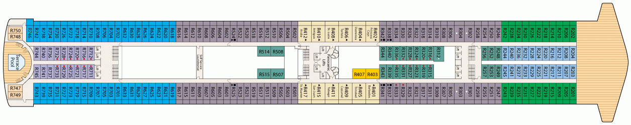 Планы палуб Caribbean Princess: Палуба 14