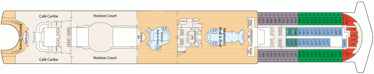 Планы палуб Caribbean Princess: Палуба 15