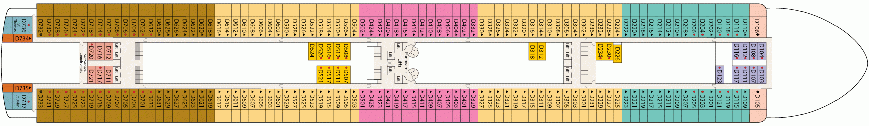 Планы палуб Caribbean Princess: Палуба 9