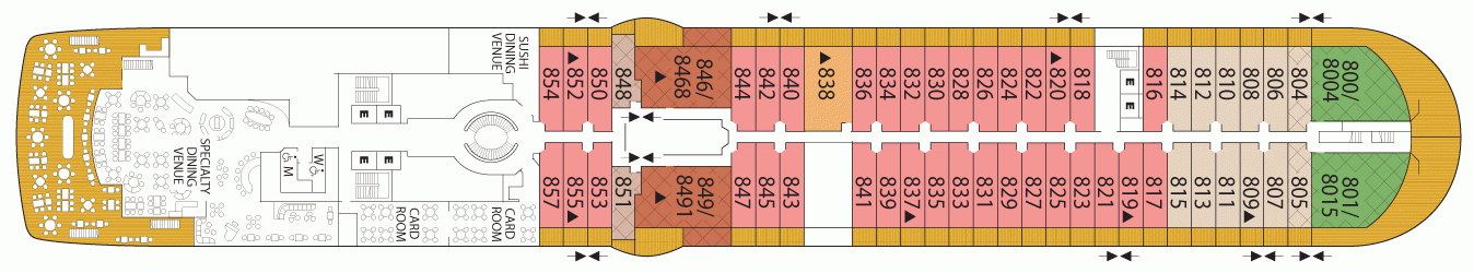 Планы палуб Seabourn Encore: Палуба 8