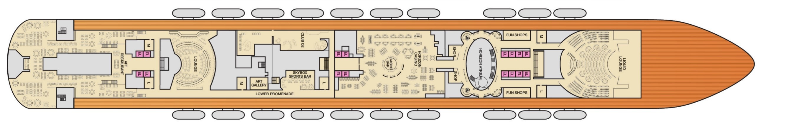 Планы палуб Carnival Horizon: Палуба 4 Mezzanine