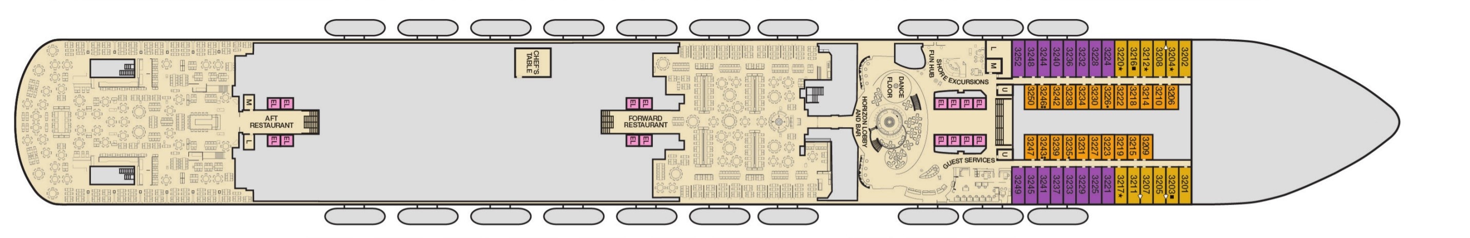 Планы палуб Carnival Horizon: Палуба 3 Lobby