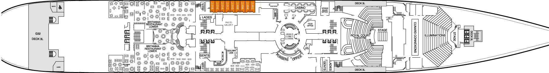 Планы палуб Queen Mary 2: Палуба 2