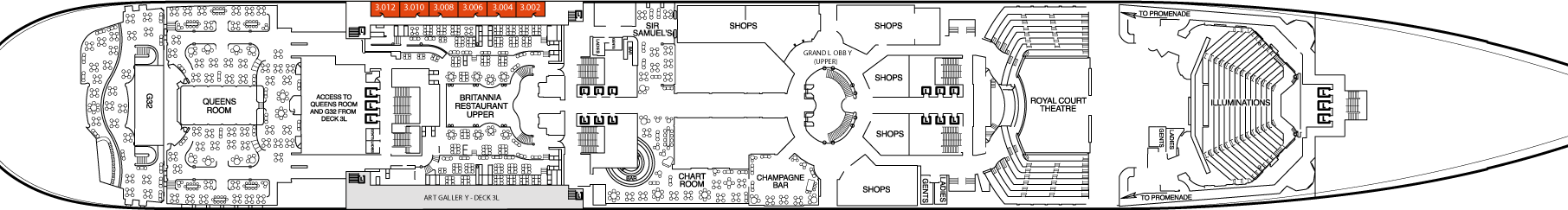 Планы палуб Queen Mary 2: Палуба 3