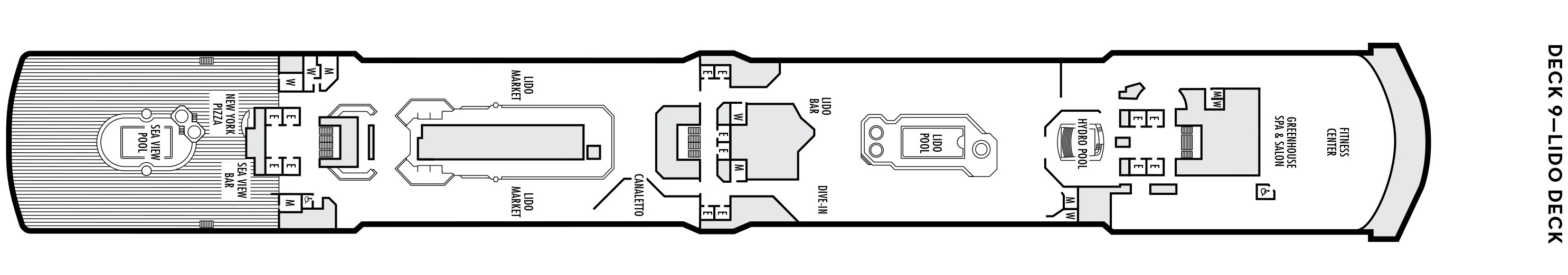 Планы палуб Nieuw Amsterdam: Палуба 9 Lido
