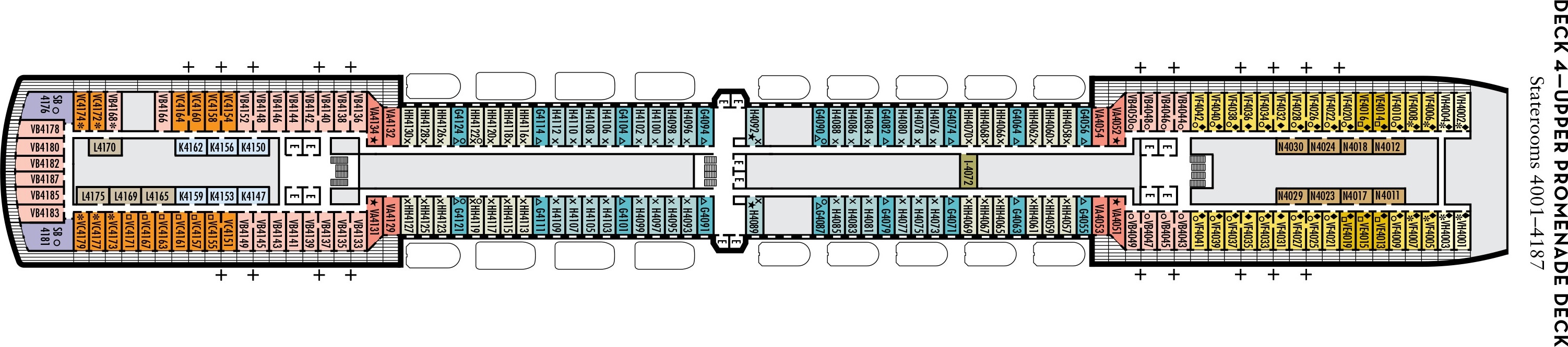 Планы палуб Eurodam: Палуба 4 Upper Promenade