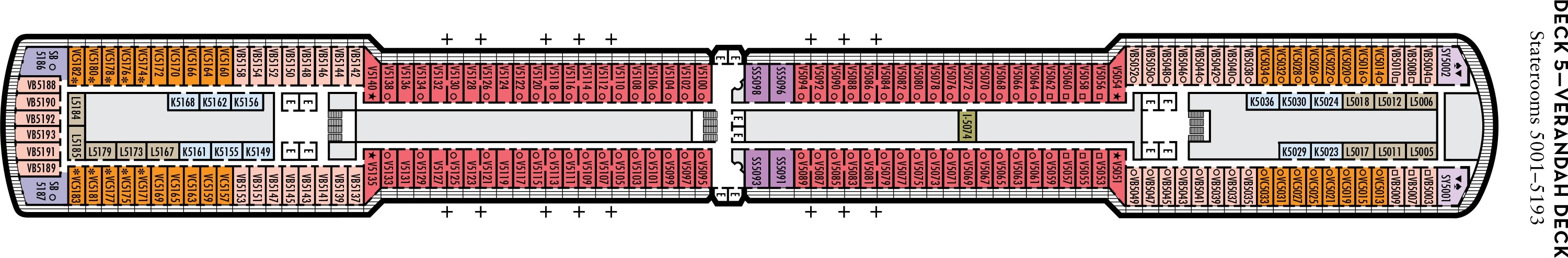 Планы палуб Eurodam: Палуба 5 Verandah