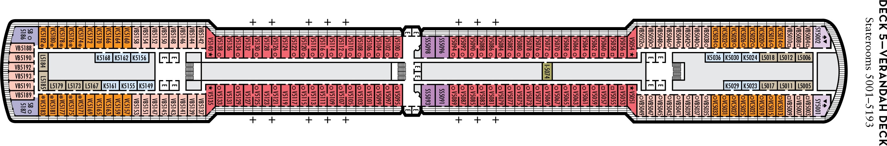 Планы палуб Eurodam: Палуба 5 Verandah