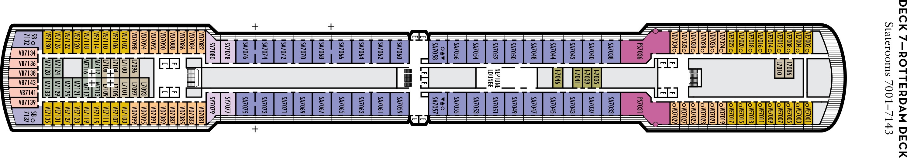 Планы палуб Eurodam: Палуба 7 Rotterdam Deck