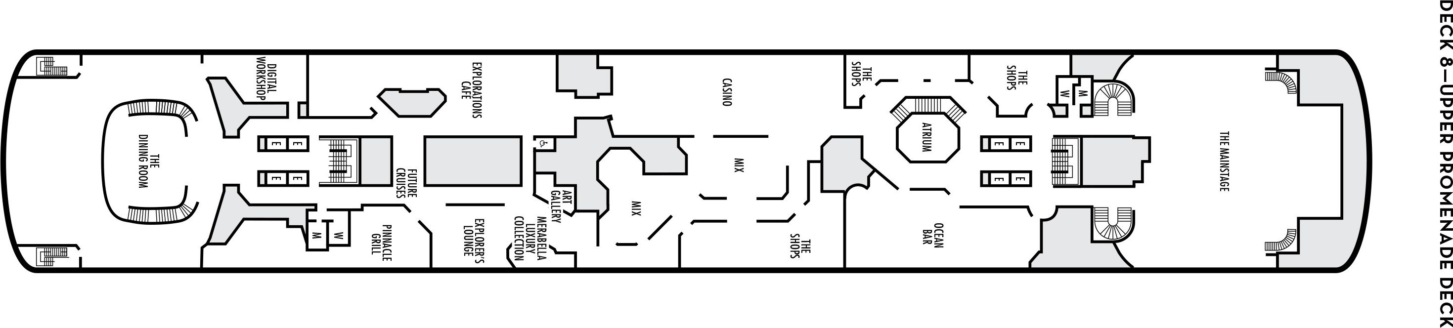 Планы палуб Veendam: Палуба 8 Upper Promenade