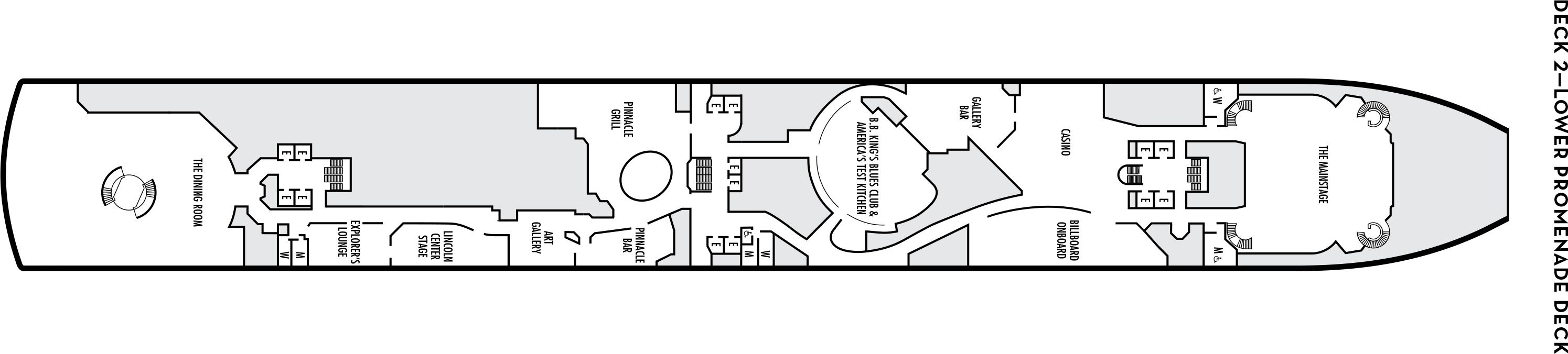 Планы палуб Oosterdam: Палуба 2 Lower Promenade