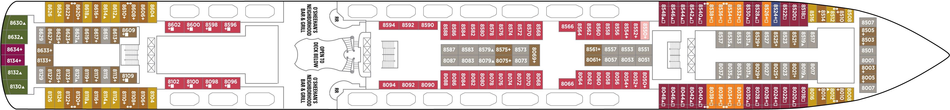 Планы палуб Norwegian Pearl: Палуба 8