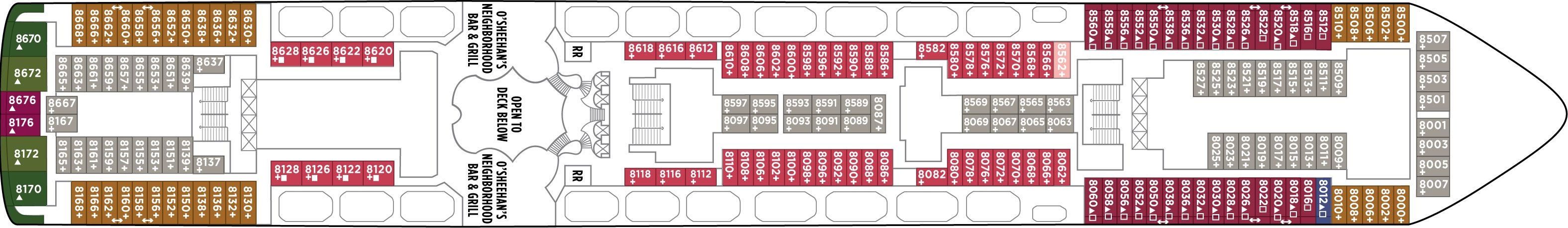 Планы палуб Norwegian Star: Палуба 8