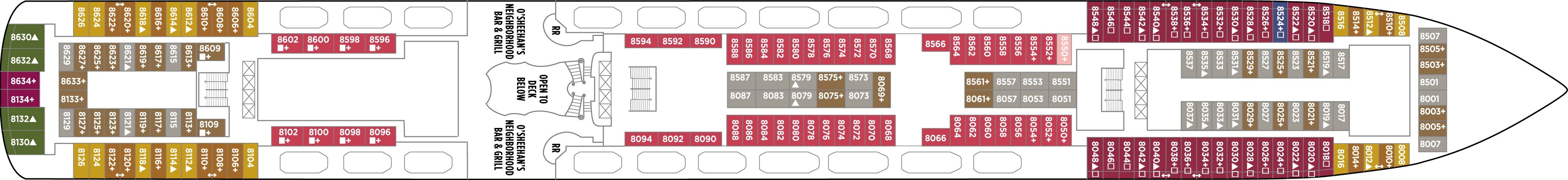 Планы палуб Norwegian Gem: Палуба 8