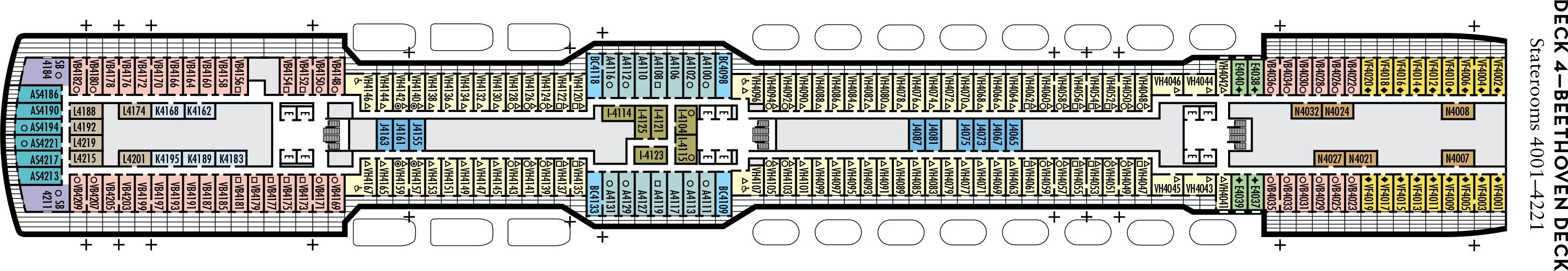 Планы палуб Koningsdam: Палуба 4 Beethoven