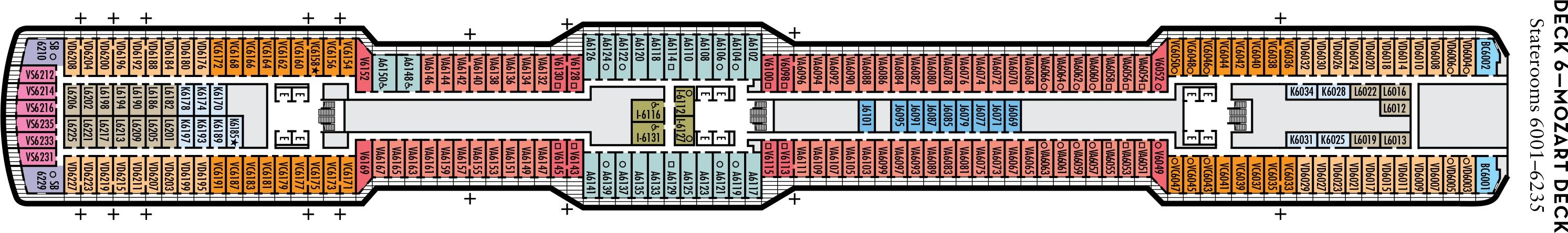 Планы палуб Koningsdam: Палуба 6 Mozart