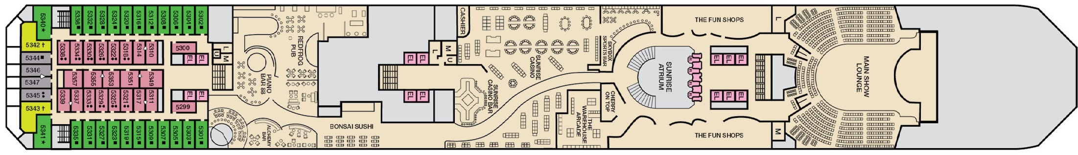 Планы палуб Carnival Sunrise: Палуба 5