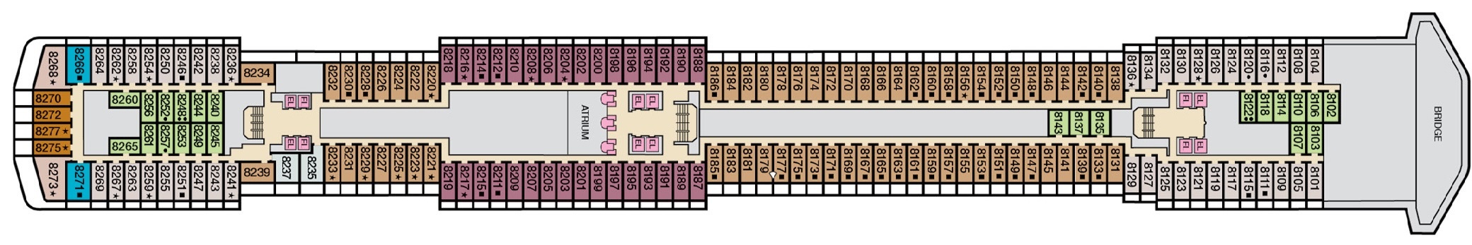 Планы палуб Carnival Spirit: Палуба 8