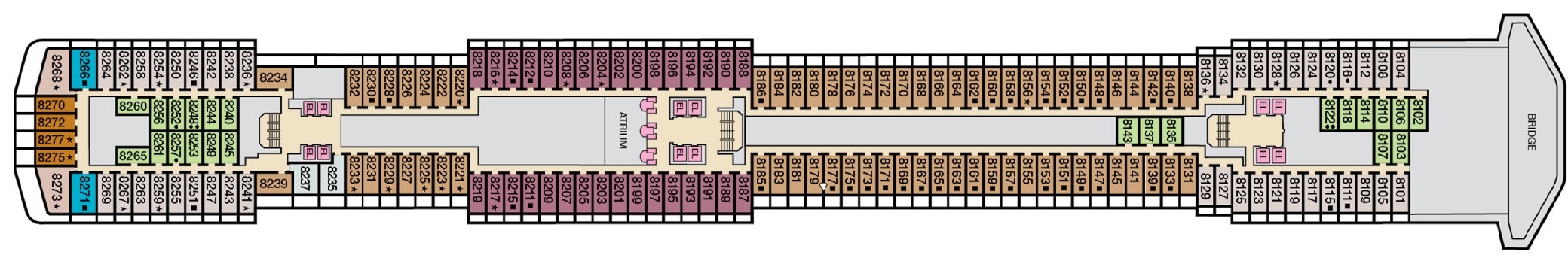 Планы палуб Carnival Spirit: Палуба 8