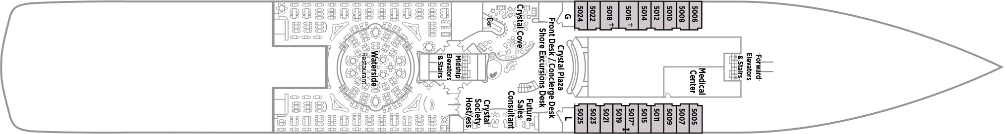 Планы палуб Crystal Symphony: Палуба 5 - Crystal