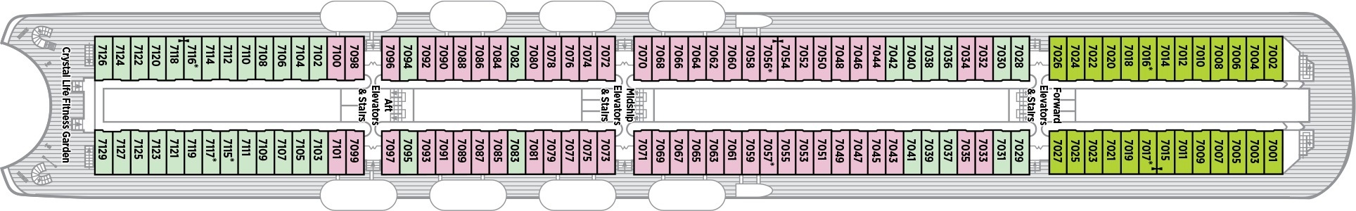 Планы палуб Crystal Symphony: Палуба 7 - Promenade
