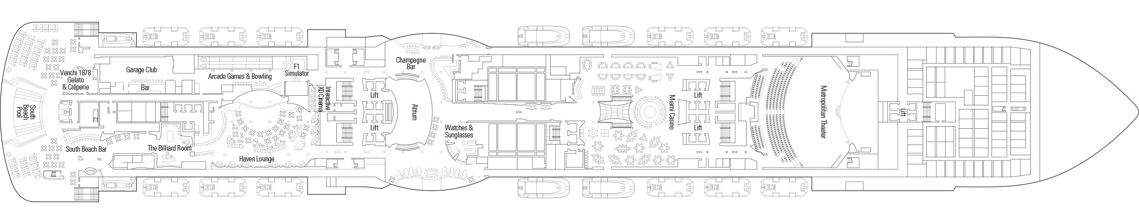 Планы палуб MSC Seaside: Палуба 7 - Miami Beach