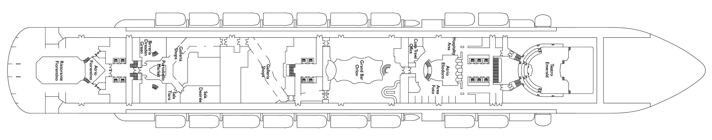 Планы палуб Costa Diadema: Deck 4 Perla Di Venere