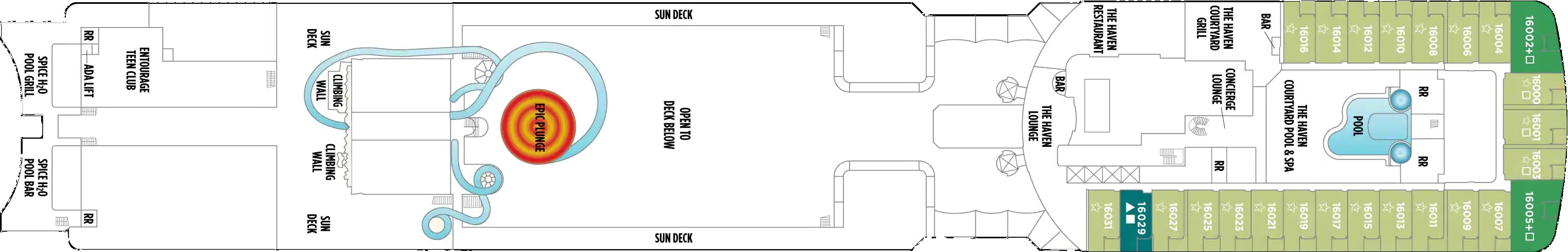 Планы палуб Norwegian Epic: Палуба 16