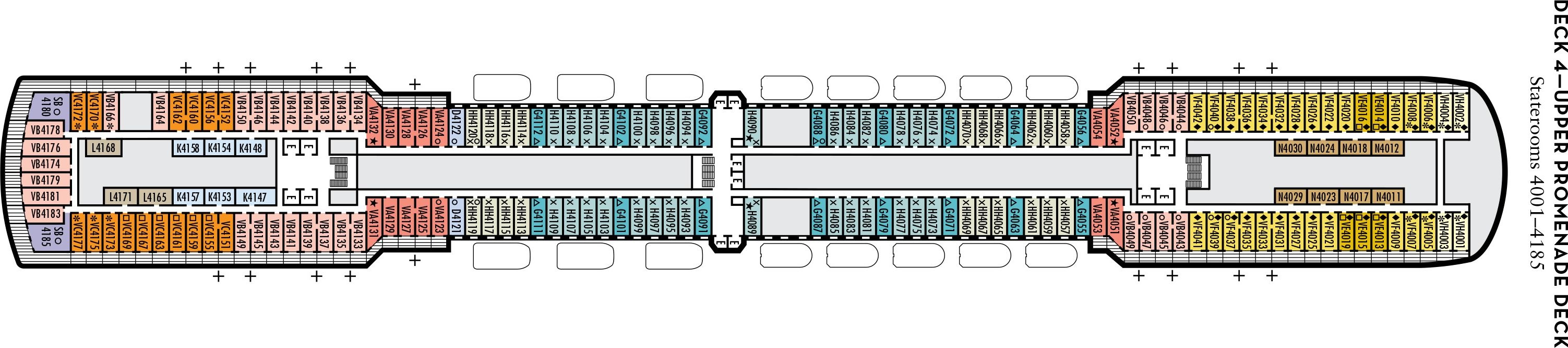 Планы палуб Zuiderdam: Палуба 4 Upper Promenade