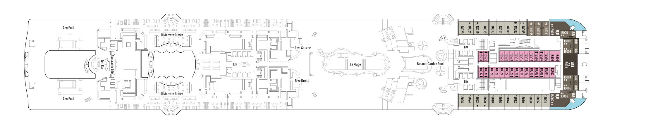 Планы палуб MSC World Europa: Палуба 18